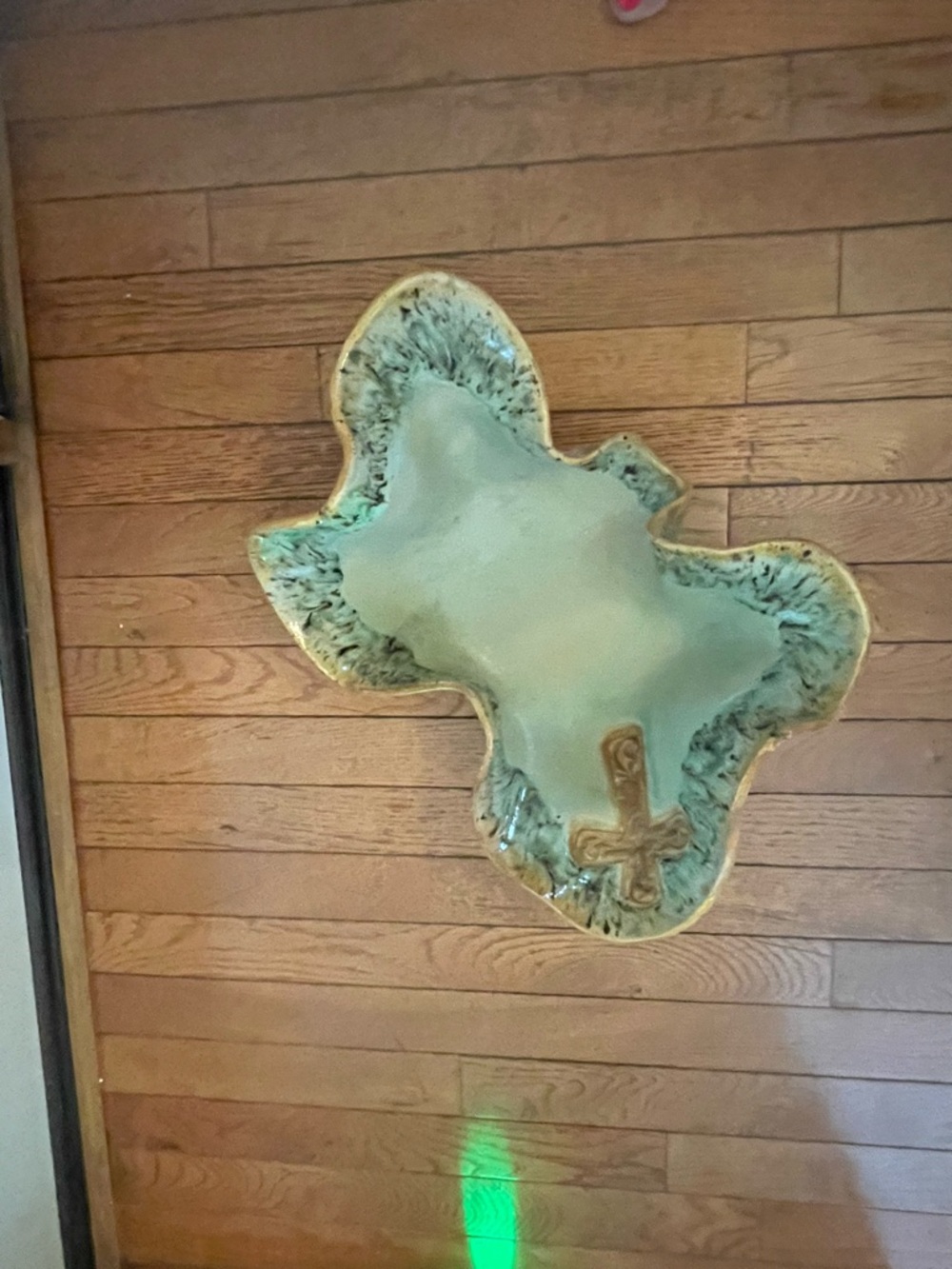 Handmade Ceramic Wall Plaque with Cross Accent - Seafoam Green